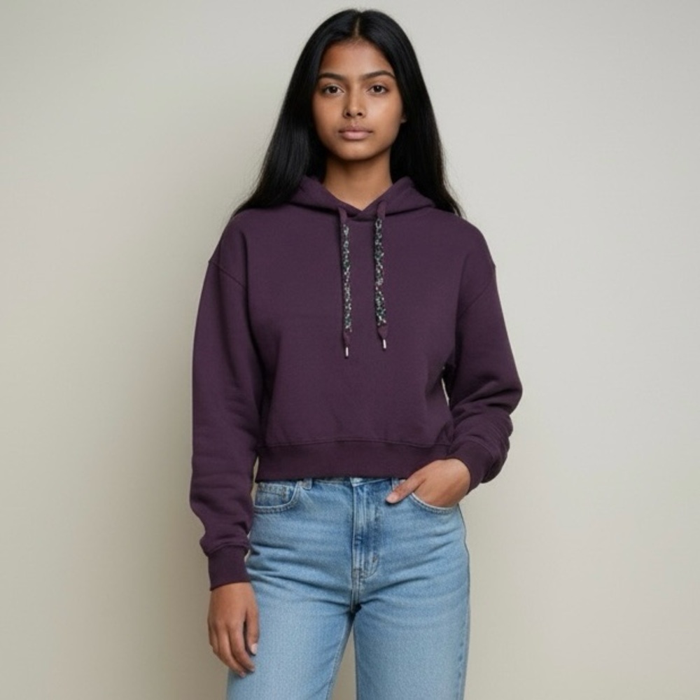 NWT Express Deep Purple Hoodie with Beaded Ribbon Drawstring